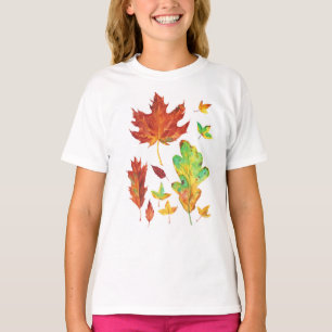Roter Ahorn und goldene Eichenblätter Herbst-Aquar T-Shirt