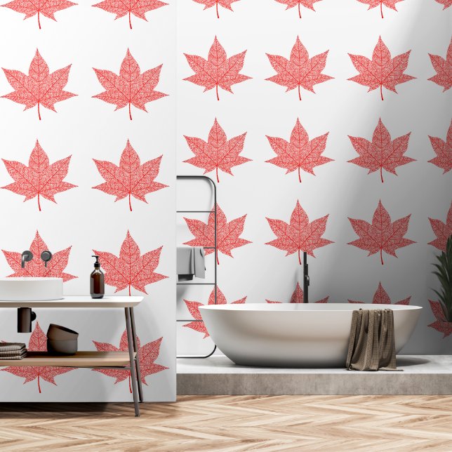 Roter Ahornleaf - Farbe Weiß Tapete (Badezimmer)