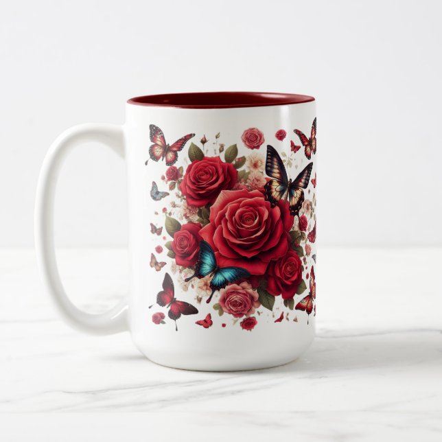Roter Akzent mit Rote Rosen Zweifarbige Tasse (Links)