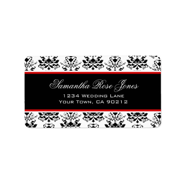 Roter Akzent mit weißer und schwarzer Damaske - el Adressaufkleber (Vorne)