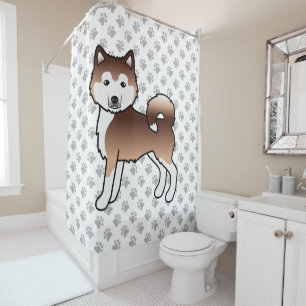 Roter Alaskan Malamute Süßer Cartoon-Hund Duschvorhang