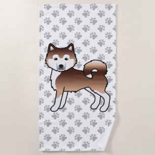Roter Alaskan Malamute Süßer Cartoon-Hund Strandtuch