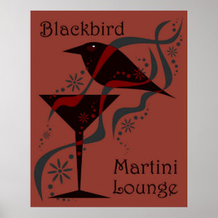 Roter Amsel-Martini-Aufenthaltsraum Poster