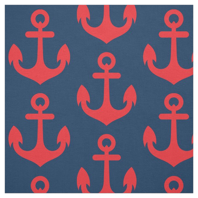 Roter Anker auf Marine-Blau-Hintergrund-Muster Stoff (Muster)
