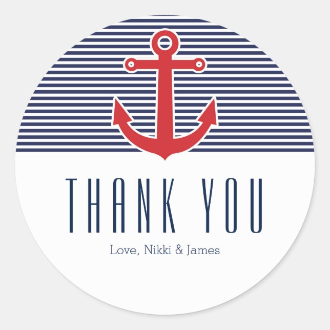 Roter Anker Nautical Blue & White Striping Sticker (Vorderseite)
