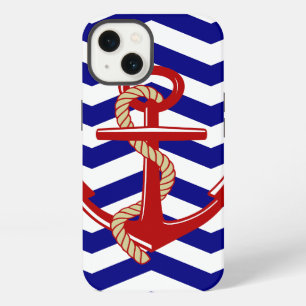 Roter Anker Nautical Chevron Streifen iPhone 13 Hülle