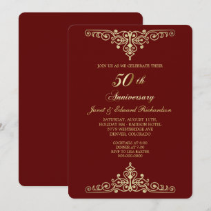 Roter Antik-Gold-Victorian-Goldhochzeit Einladung