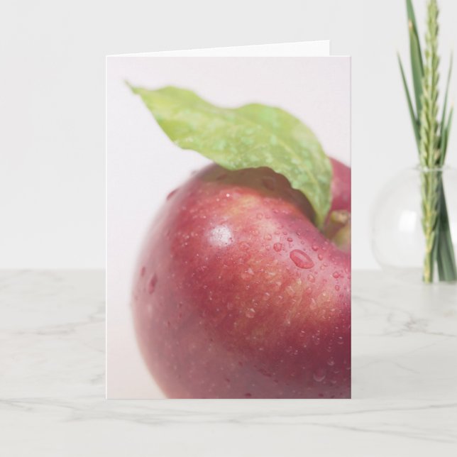 Roter Apfel Grüner Blatt Karte (Vorderseite)