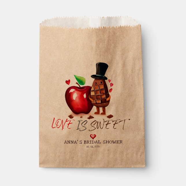 Roter Apfel und Schokolade-Brautparty Geschenktütchen (Vorderseite)