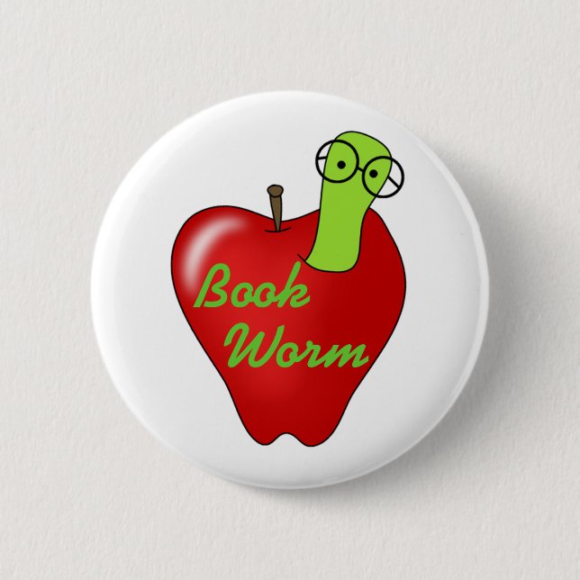 Roter Apple-Buch-Wurm Button (Vorderseite)