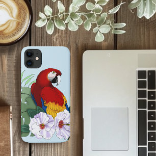 Roter Ara Papagei Tropischer Weißer Hibiskus Blume Case-Mate iPhone Hülle