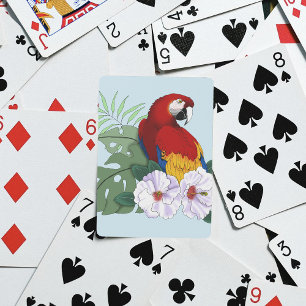 Roter Ara Papagei Tropischer Weißer Hibiskus Flora Spielkarten