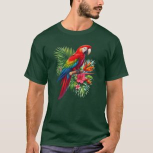 Roter Ara tropisch floral T-Shirt
