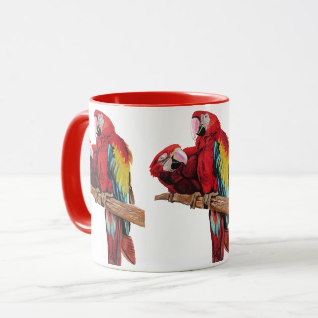 Roter Ara Wasserfarben Tasse (Vorderseite Links)