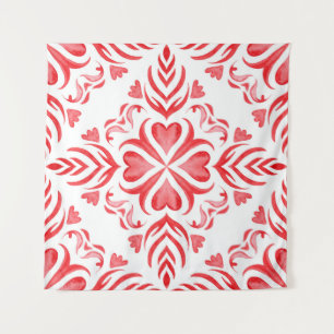 Roter Arabeske Wasserfarbe: Ziermuster. Wandteppich