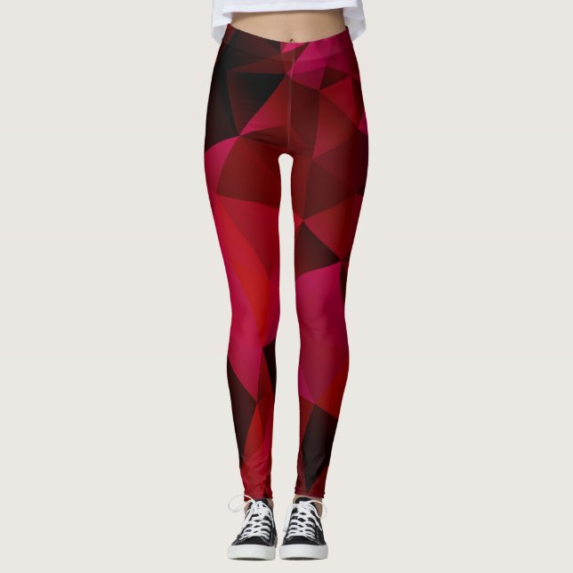 Roter Ausdruck für geometrische Dreiecke Leggings (Vorderseite)