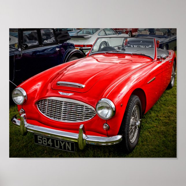 Roter Austin Healey 3000 klassischer Sportwagen Poster (Vorne)