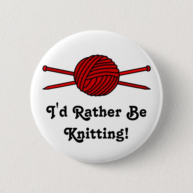 Roter Ball des Garns u. der Stricknadeln Button (Vorderseite)