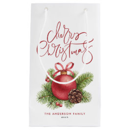 Roter Ball Ornament Wasserfarbe Frohe Weihnachten Kleine Geschenktüte