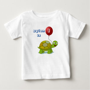 Roter Ballon und Schildkröten-Baby-Geburtstags-T-S Baby T-shirt