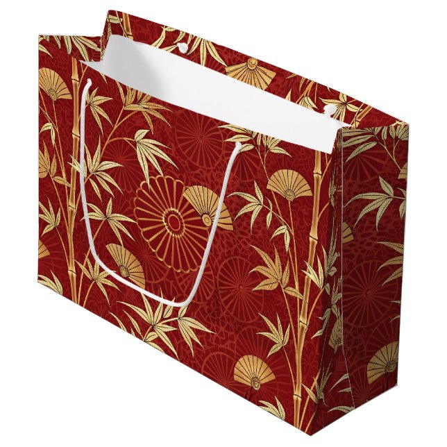 Roter Bambus East Asian (2) Große Geschenktüte (Vorderseite Schrägansicht)
