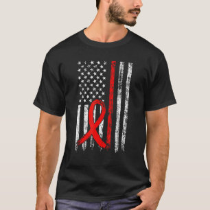 Roter Band-Bewusstseins-Aktion zerrissene US-Flagg T-Shirt
