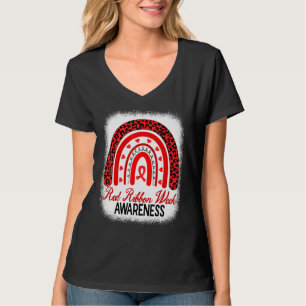 Roter Band Woche Bewusstsein Leopard Regenbogen T-Shirt