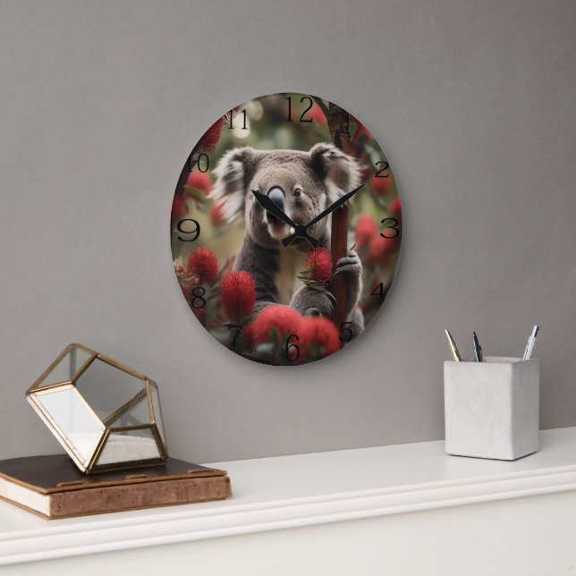 Roter Banksienbaum mit Koala-Bär, Große Wanduhr (Büro)
