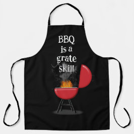Roter Barbecue-Grill in Flammen mit lustigem Text Schürze