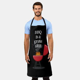 Roter Barbecue-Grill in Flammen mit lustigem Text Schürze