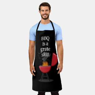 Roter Barbecue-Grill in Flammen mit lustigem Text Schürze