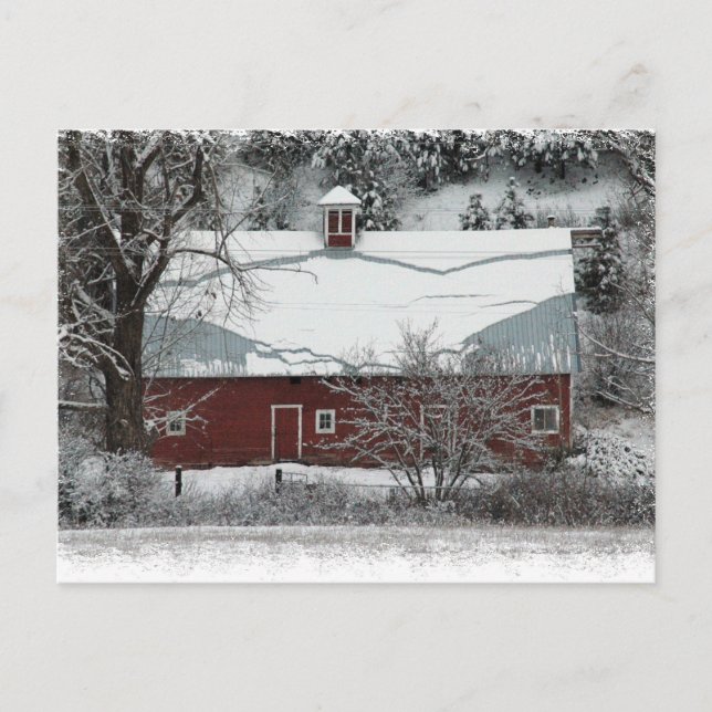 Roter Barn Weihnachten Postkarte (Vorderseite)