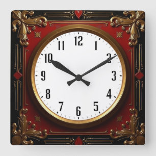 Roter Barock Quadratische Wanduhr