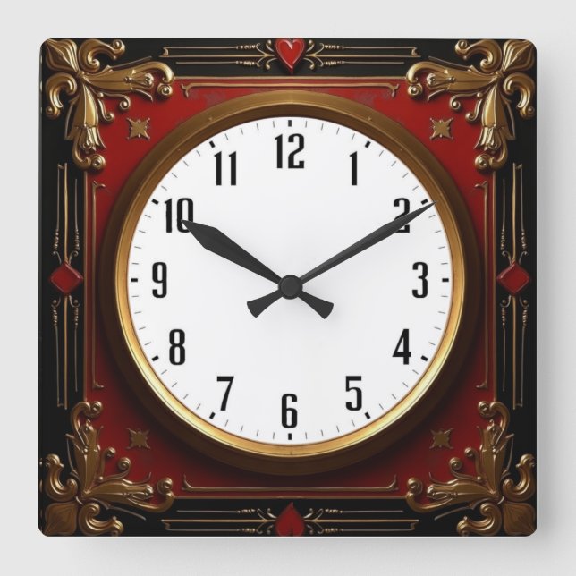 Roter Barock Quadratische Wanduhr (Vorderseite)