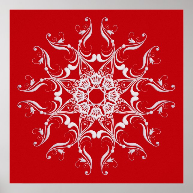 Roter Barockstil Schneeflocke Poster (Vorne)