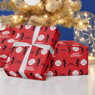 Roter Baseballspieler-Kinder-Name-Geburtstag Geschenkpapier
