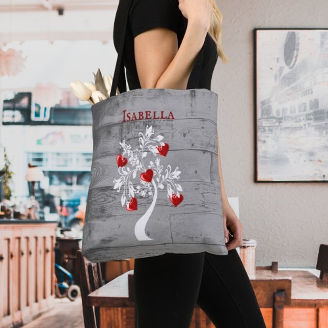 Roter Baum der Personalisierten Totentasche des He (Red Tree of Hearts Personalized Tote Bag)