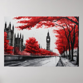 Roter Baum mit Big Ben Poster