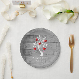 Roter Baum von Herz Hochzeitspapier Pappteller