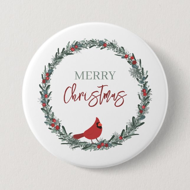 Roter Beerenkranz und Roter Kardinal Weihnachten  Button (Vorderseite)