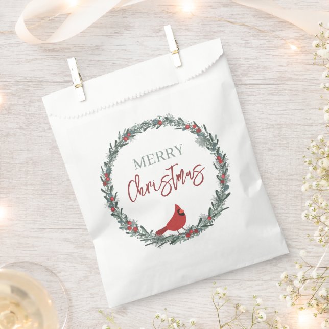 Roter Beerenkranz und roter Kardinal Weihnachten  Geschenktütchen (Ausgeschnitten)