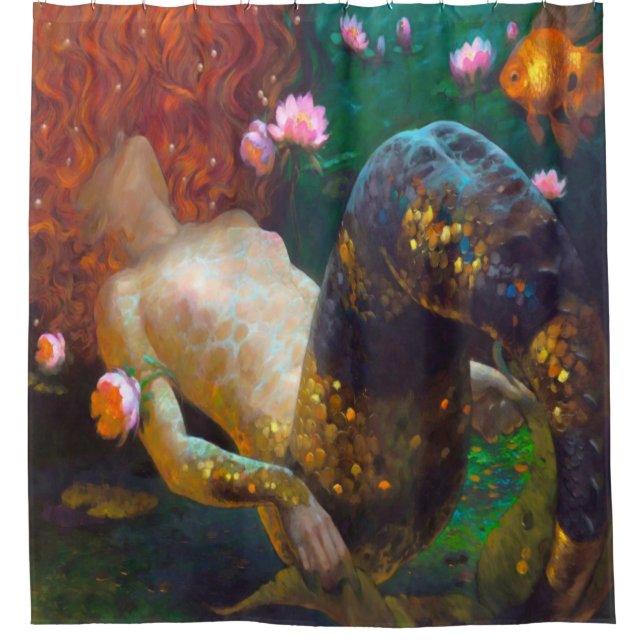 Roter behaarter Duschvorhang der Meerjungfrau-2 (Vorderseite)