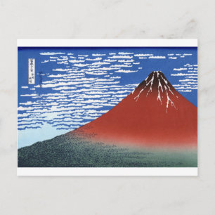 Roter Berg Fuji Vintage-Japanischer Druck Postkarte