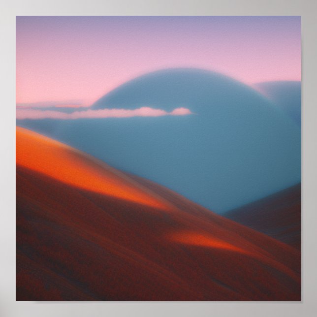 Roter Berg im Wolkenplakat Poster (Vorne)