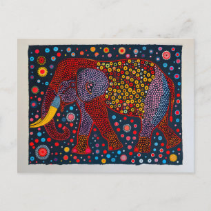 Roter blauer abstrakter Elefant mit Blumenpunkten Feiertagspostkarte
