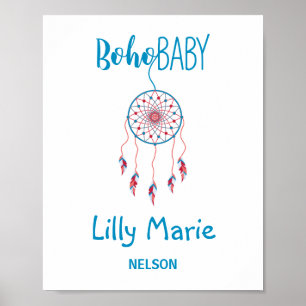 Roter & Blauer Bunter Boho-Babytraumfänger Poster