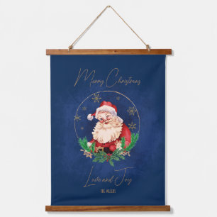 Roter blauer eleganter Weihnachtsmann im Vintage-S Wandteppich Mit Holzrahmen