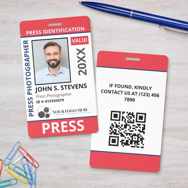 Roter blauer Foto- & Logopress-ID-QR-Code Ausweis (Von Creator hochgeladen)