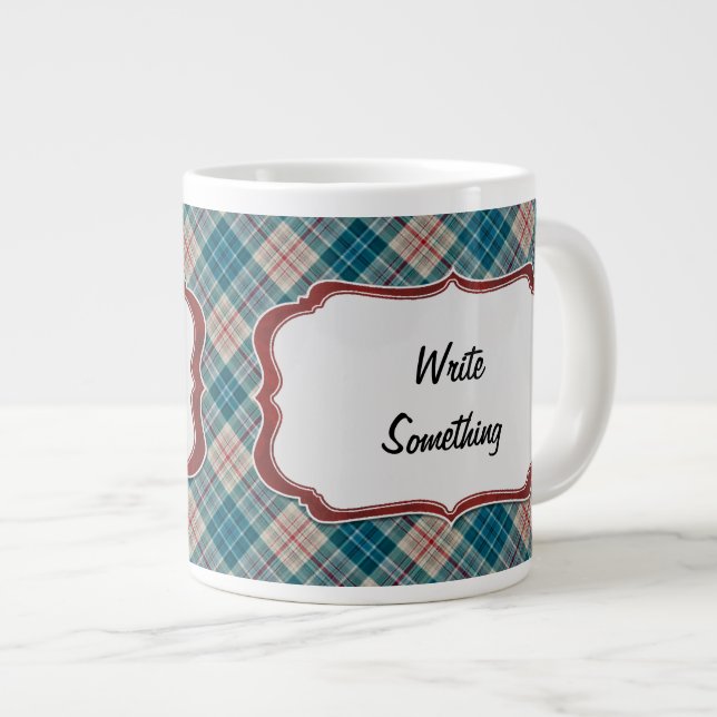 Roter blauer karierter Hintergrund-Aufkleber Jumbo-Tasse (Vorderseite Rechts)