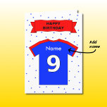 roter blauer T - Shirt des 9. Geburtstages Karte<br><div class="desc">Eine kundengerechte Geburtstagskarte für ein neun Jähriges, mit einer roten "alles Gute zum Geburtstag" Fahne und ein roter und blauer Sport übersteigt, damit Sie personifizieren - tragen Sie einfach den Namen in den Kasten ein. Personifizieren Sie den Gruß nach innen auch, oder verwenden Sie vorgeschlagen "es ist Ihr 9. Geburtstag...</div>